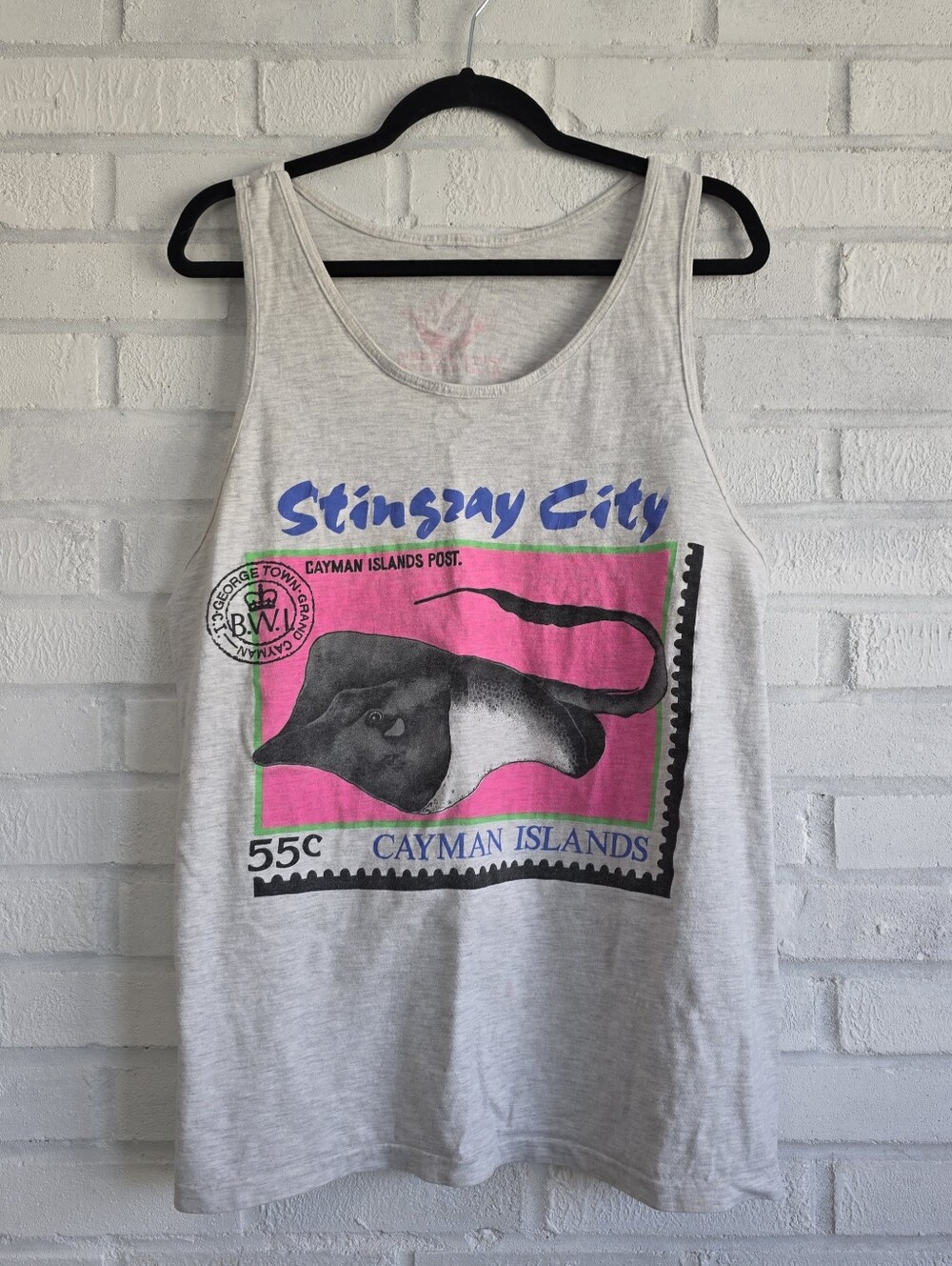 Vintage Stingray City Caymen Islands Neon Graphic Tank Top Tshirt M/L 80s-90s